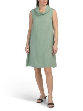 KAKTUS Made In Italy Linen Blend Cowl Neck Mini Dress